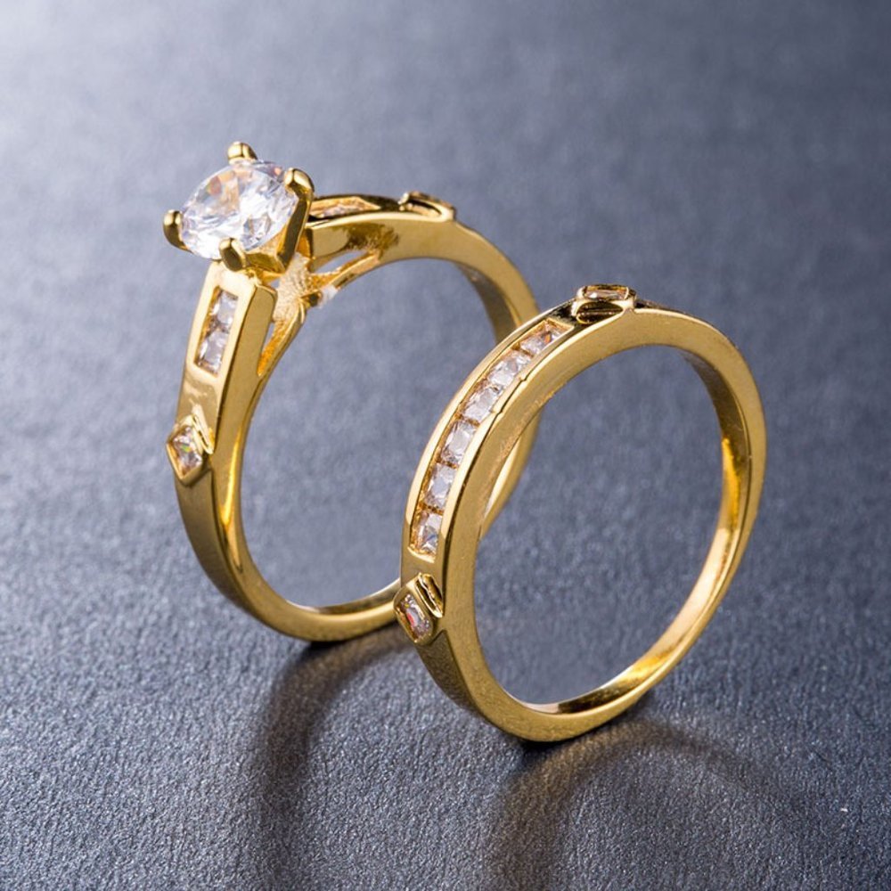 💞 Pieces Cubic Zirconia Stylish Wedding Couple Ring, FB16FA1019 - Picture 1 of 4
